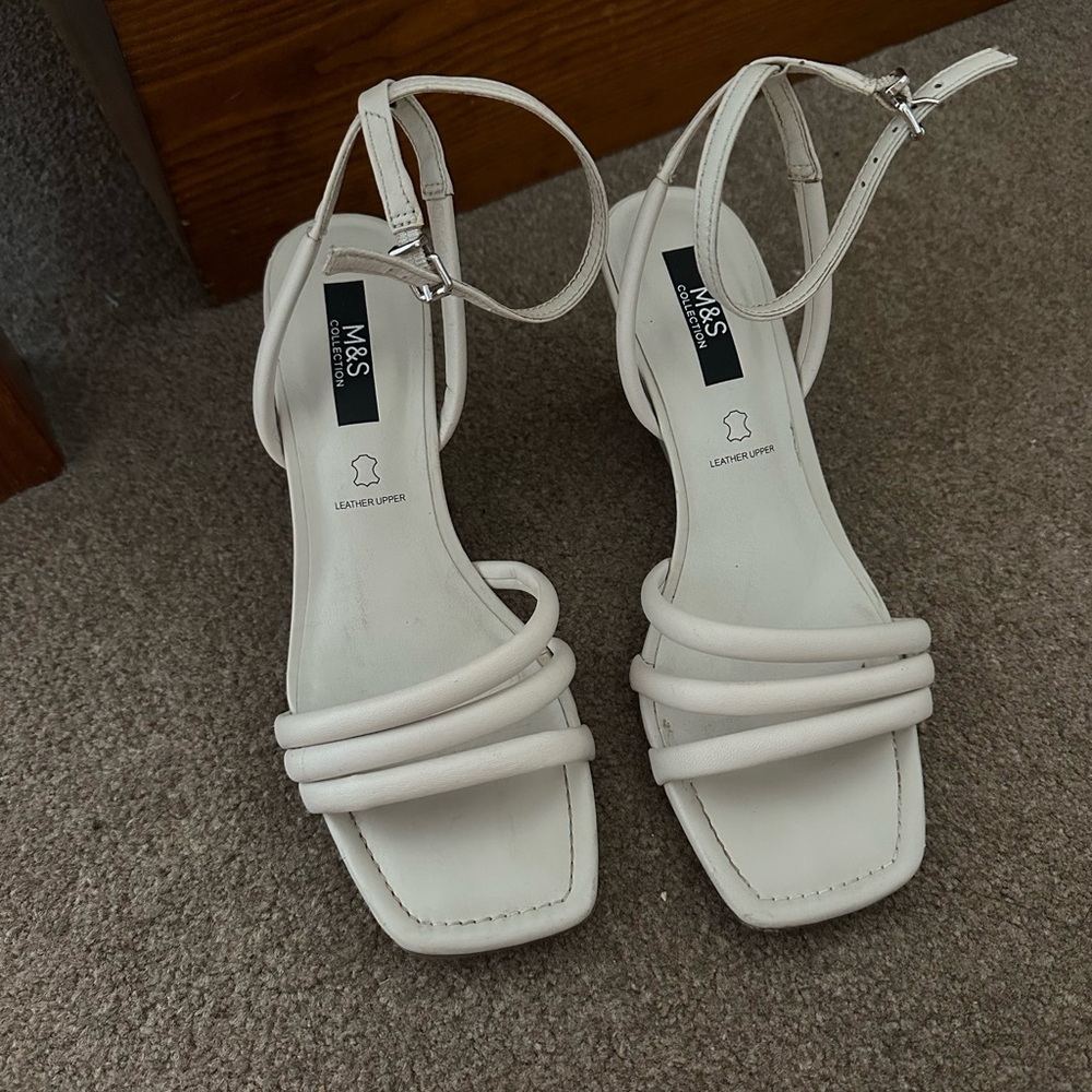 Marks & Spencer White Strappy Sandals with Ankle Strap